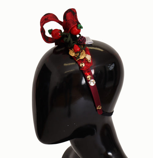Dolce & Gabbana Cherry Silk Crystal Bow Logo Diadem Tiara Headband - ClickThatClicks 