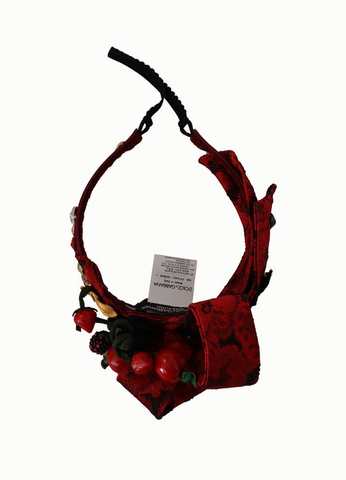 Dolce & Gabbana Cherry Silk Crystal Bow Logo Diadem Tiara Headband - ClickThatClicks 