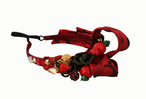 Dolce & Gabbana Cherry Silk Crystal Bow Logo Diadem Tiara Headband - ClickThatClicks 