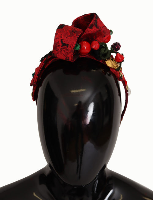 Dolce & Gabbana Cherry Silk Crystal Bow Logo Diadem Tiara Headband - ClickThatClicks 