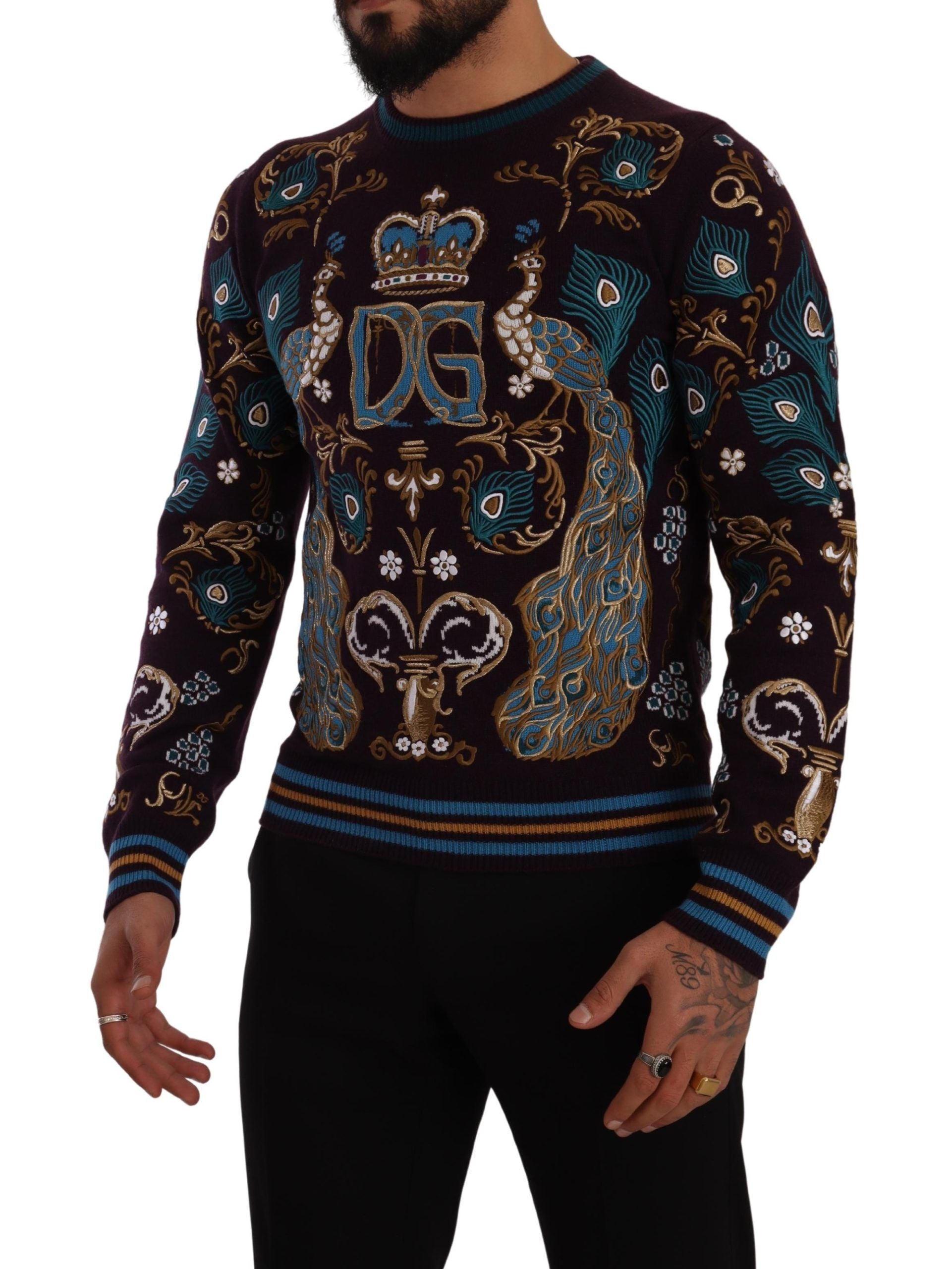 Dolce & Gabbana Bordeaux Cashmere DG Crown Embroidered Sweater - ClickThatClicks 