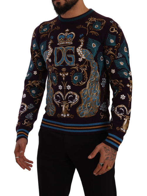Dolce & Gabbana Bordeaux Cashmere DG Crown Embroidered Sweater - ClickThatClicks 