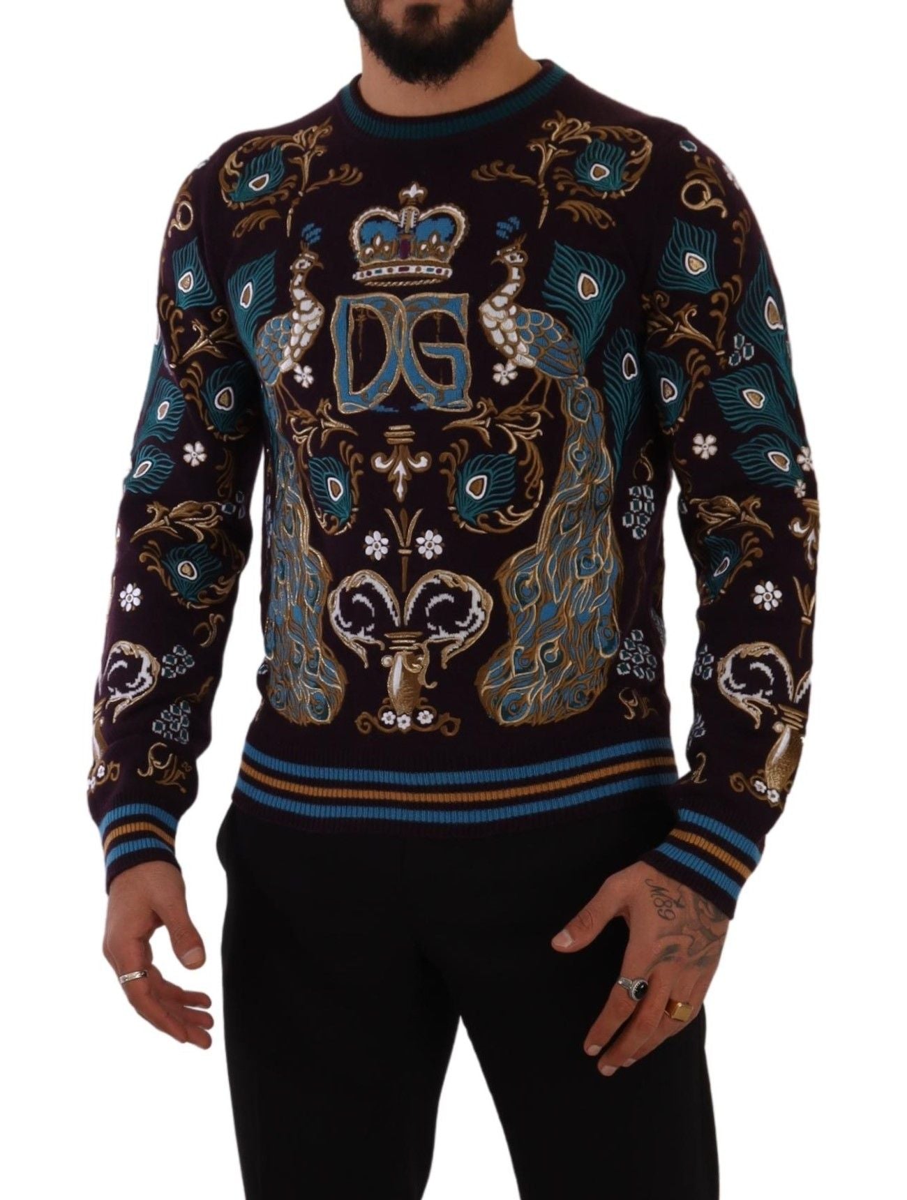 Dolce & Gabbana Bordeaux Cashmere DG Crown Embroidered Sweater - ClickThatClicks 