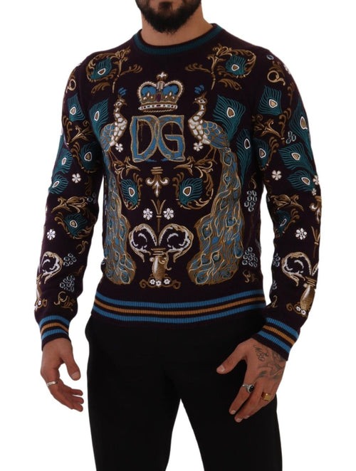 Dolce & Gabbana Bordeaux Cashmere DG Crown Embroidered Sweater - ClickThatClicks 