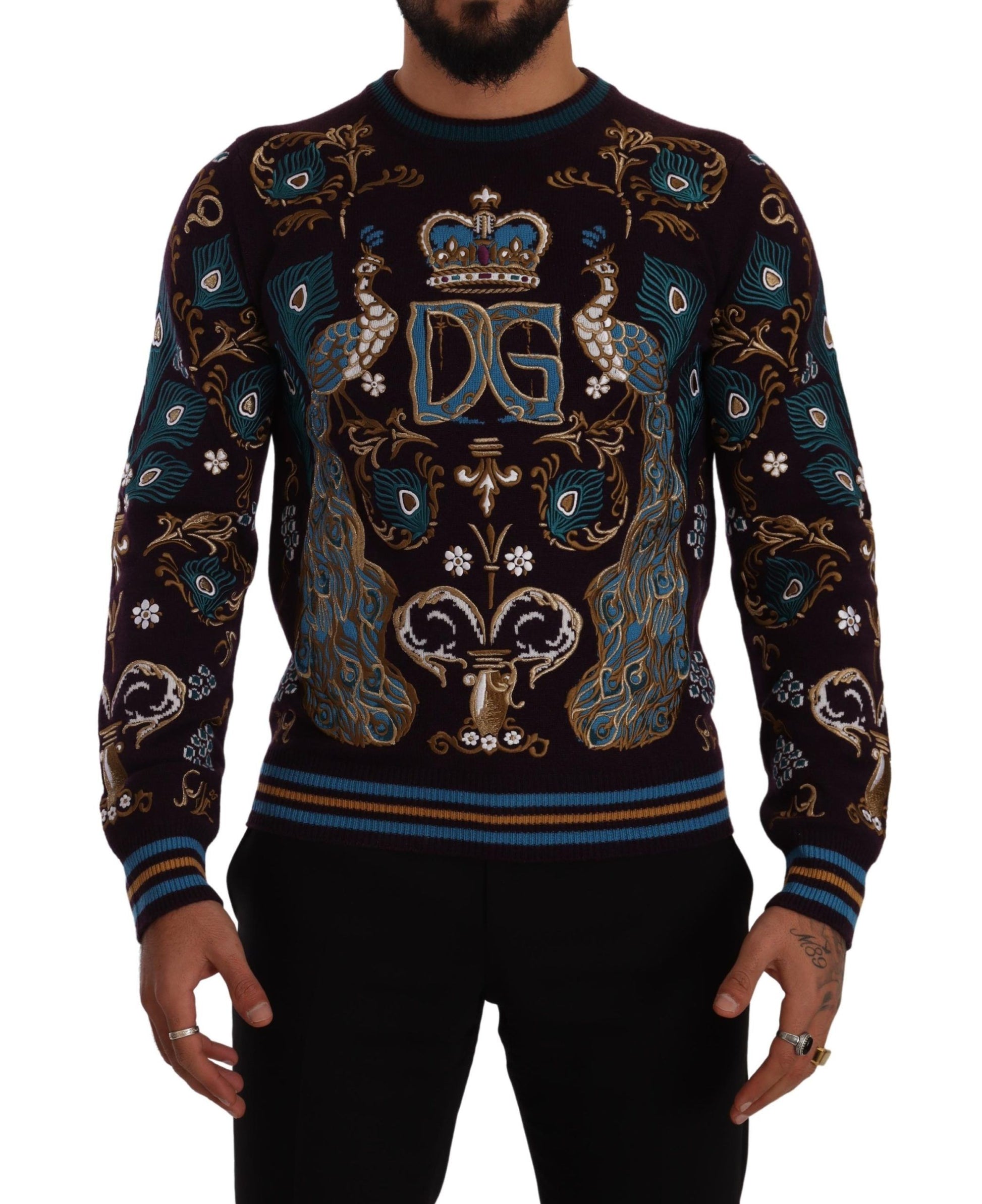 Dolce & Gabbana Bordeaux Cashmere DG Crown Embroidered Sweater - ClickThatClicks 