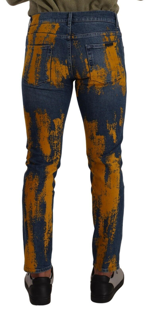 Dolce & Gabbana Blue Yellow Dye Cotton Skinny Men Denim Jeans - ClickThatClicks 