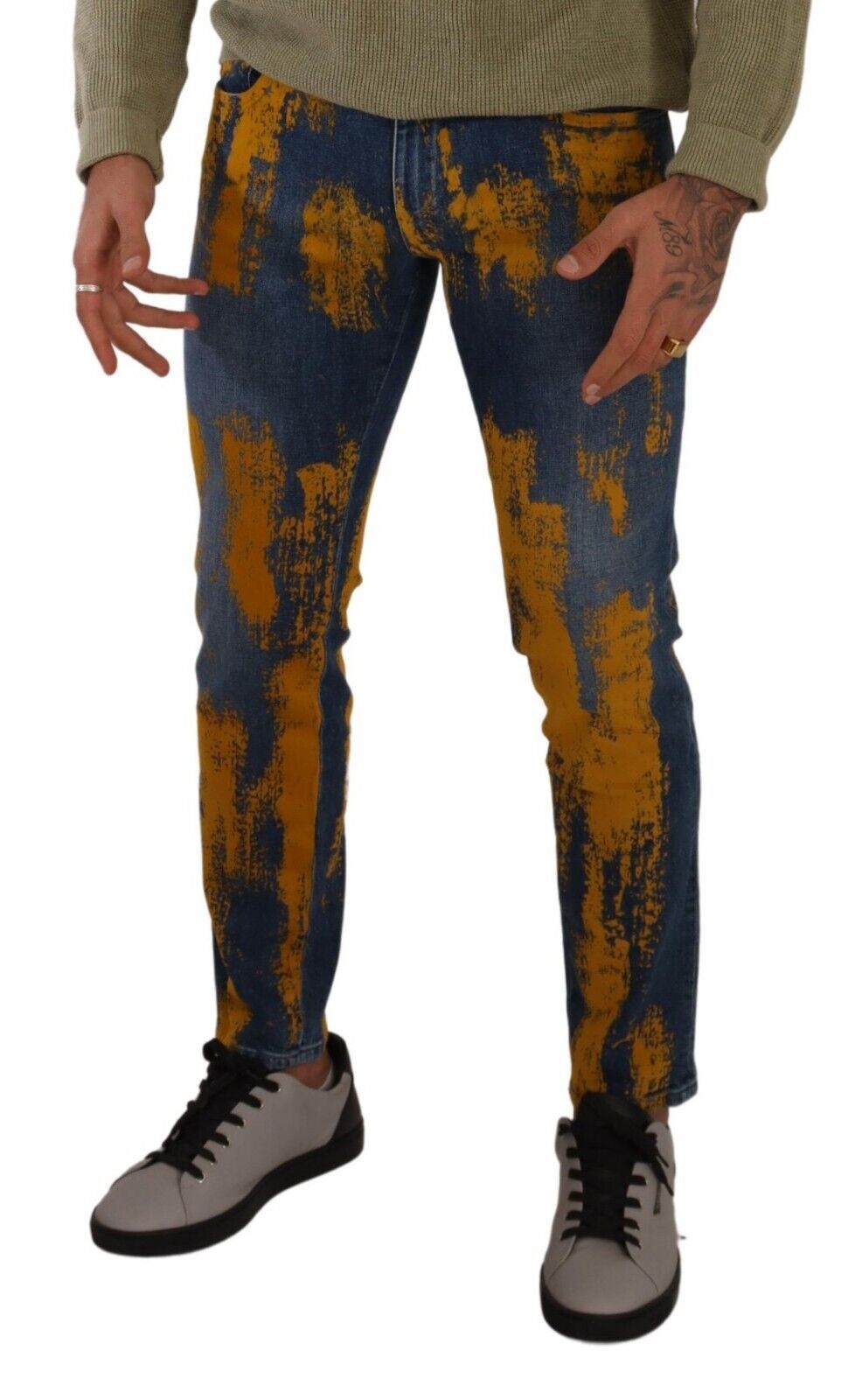 Dolce & Gabbana Blue Yellow Dye Cotton Skinny Men Denim Jeans - ClickThatClicks 