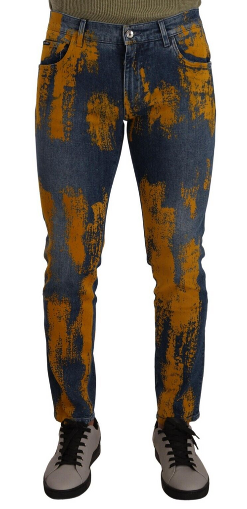 Dolce & Gabbana Blue Yellow Dye Cotton Skinny Men Denim Jeans - ClickThatClicks 