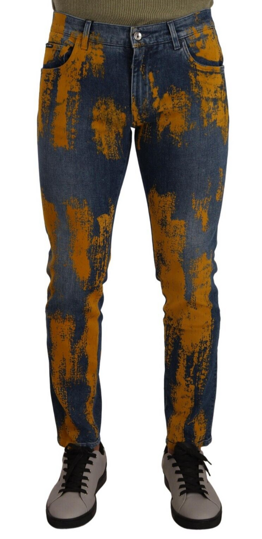 Dolce & Gabbana Blue Yellow Dye Cotton Skinny Men Denim Jeans - ClickThatClicks 