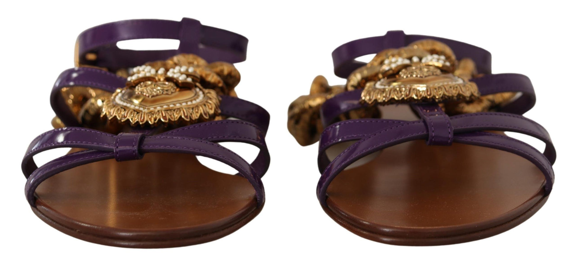 Dolce & Gabbana Purple Leather Devotion Flats Sandals Shoes - ClickThatClicks 
