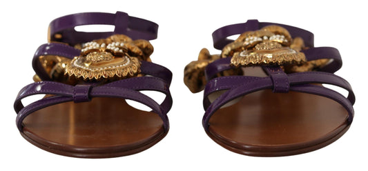 Dolce & Gabbana Purple Leather Devotion Flats Sandals Shoes - ClickThatClicks 