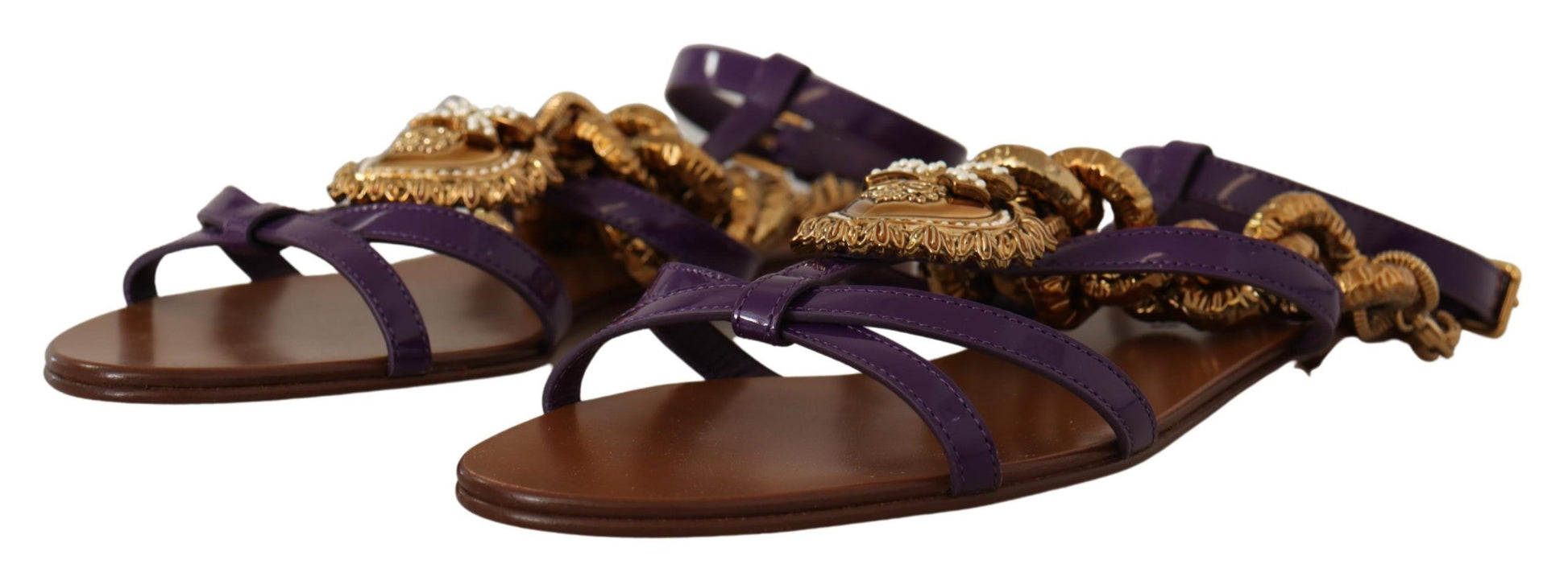 Dolce & Gabbana Purple Leather Devotion Flats Sandals Shoes - ClickThatClicks 