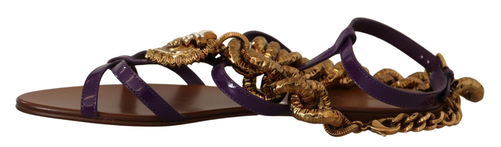 Dolce & Gabbana Purple Leather Devotion Flats Sandals Shoes - ClickThatClicks 