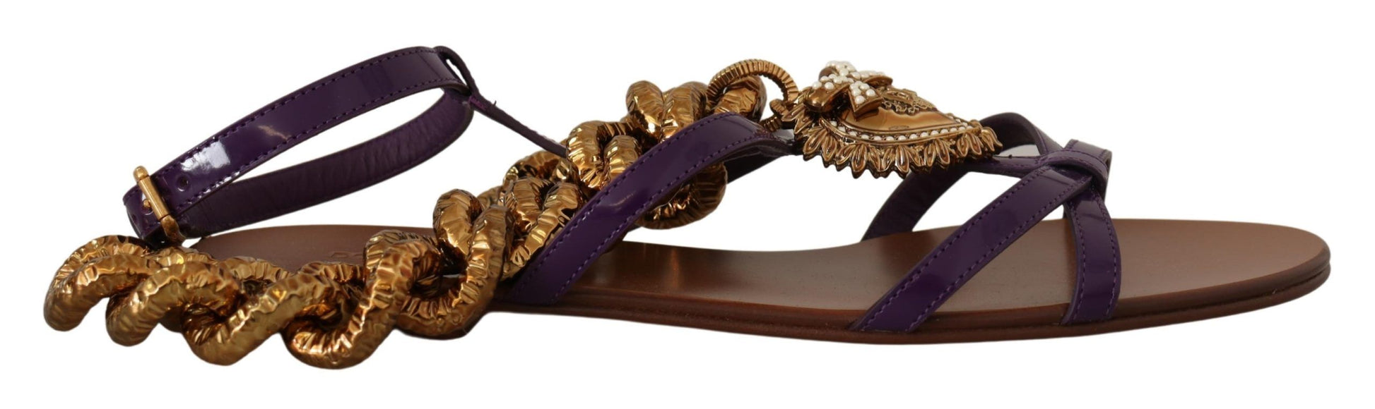 Dolce & Gabbana Purple Leather Devotion Flats Sandals Shoes - ClickThatClicks 