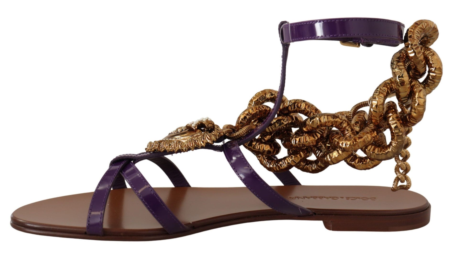 Dolce & Gabbana Purple Leather Devotion Flats Sandals Shoes - ClickThatClicks 