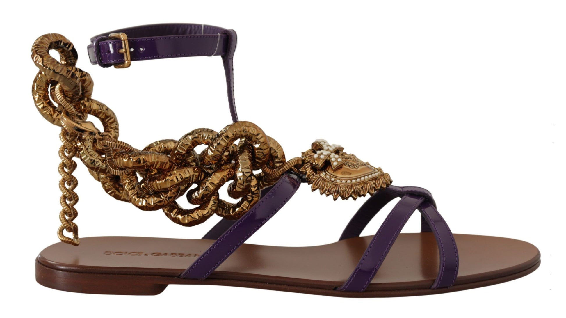 Dolce & Gabbana Purple Leather Devotion Flats Sandals Shoes - ClickThatClicks 