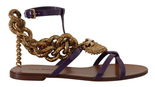 Dolce & Gabbana Purple Leather Devotion Flats Sandals Shoes - ClickThatClicks 
