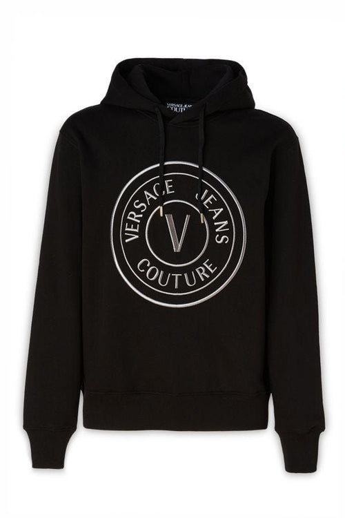 Versace Jeans Black Cotton Logo Details Hooded Sweatshirt - ClickThatClicks 