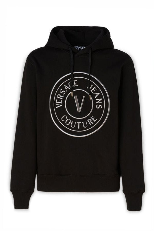 Versace Jeans Black Cotton Logo Details Hooded Sweatshirt - ClickThatClicks 