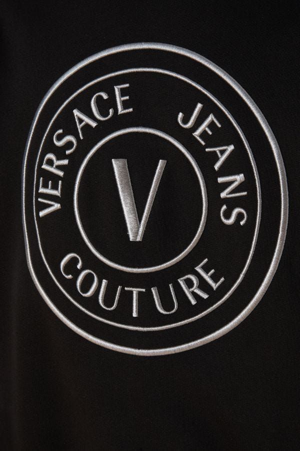 Versace Jeans Black Cotton Logo Details Hooded Sweatshirt - ClickThatClicks 