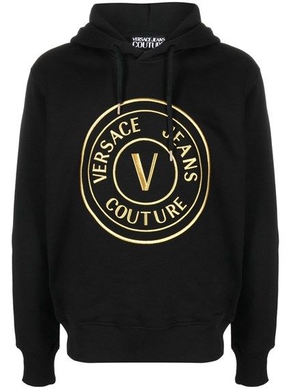 Versace Jeans Black Cotton Logo Details Hooded Sweatshirt - ClickThatClicks 