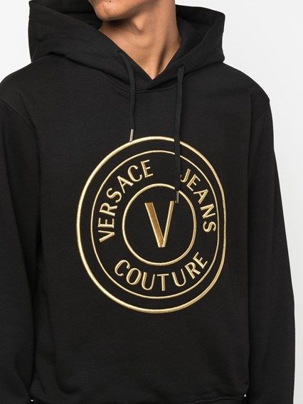 Versace Jeans Black Cotton Logo Details Hooded Sweatshirt - ClickThatClicks 