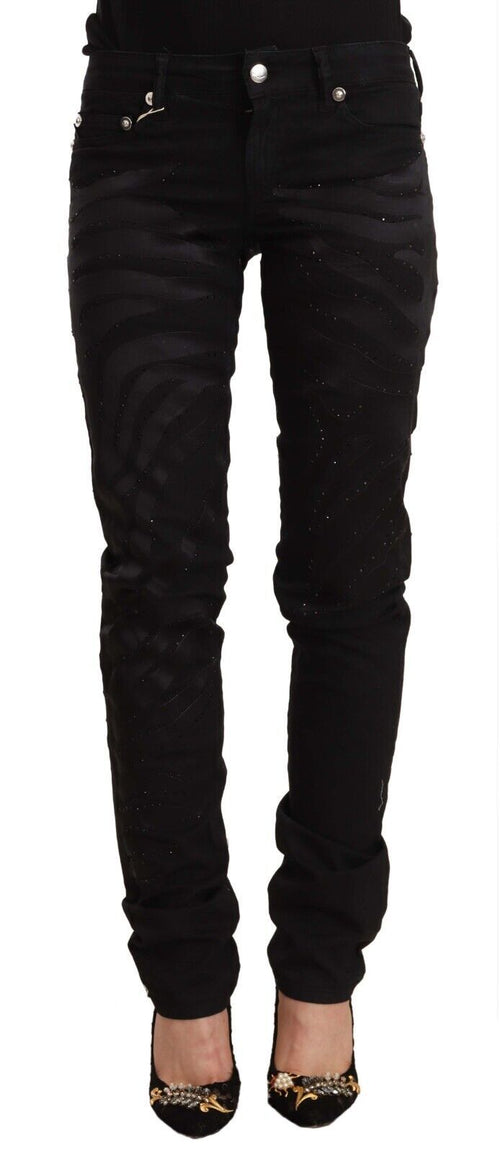 Just Cavalli Black Mid Waist Embellished Skinny Jeans - ClickThatClicks 