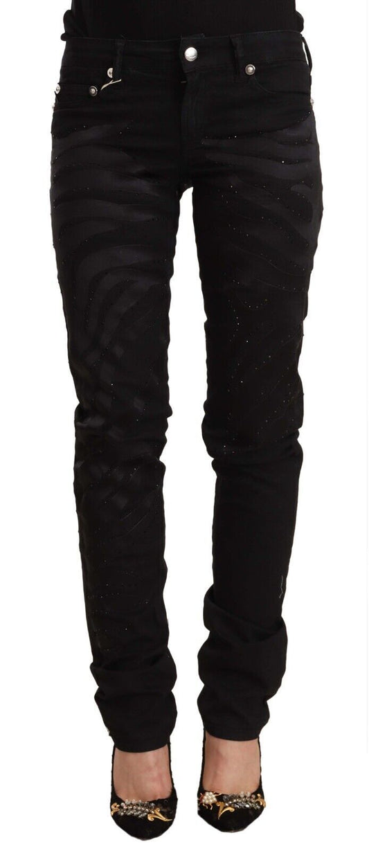 Just Cavalli Black Mid Waist Embellished Skinny Jeans - ClickThatClicks 