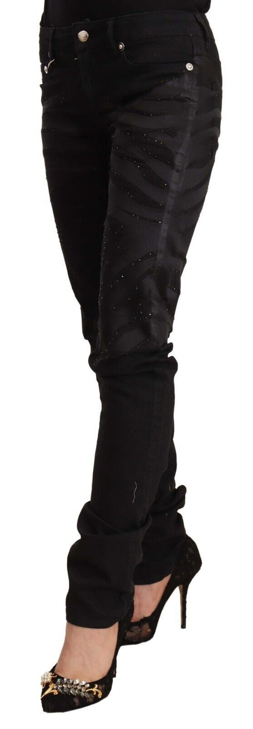 Just Cavalli Black Mid Waist Embellished Skinny Jeans - ClickThatClicks 