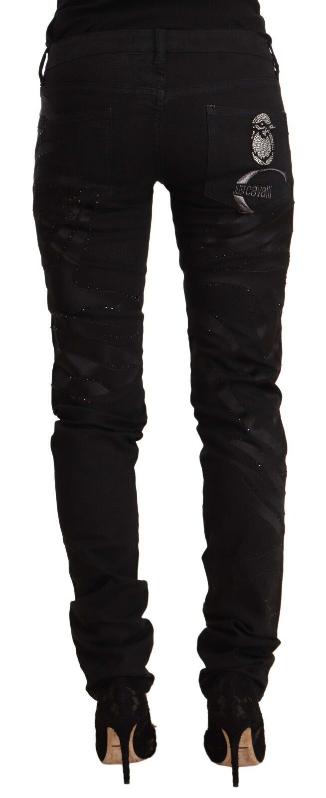 Just Cavalli Black Mid Waist Embellished Skinny Jeans - ClickThatClicks 