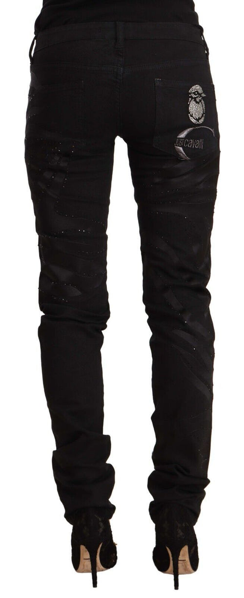 Just Cavalli Black Mid Waist Embellished Skinny Jeans - ClickThatClicks 