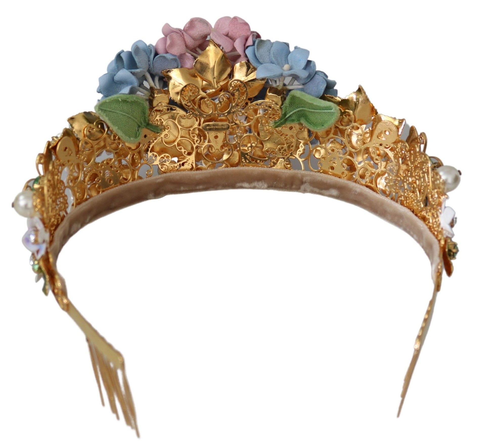 Dolce & Gabbana Gold Crystal Purple Hortensia Headband Crown Diadem - ClickThatClicks 