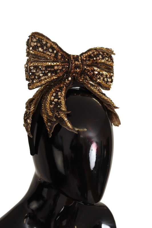 Dolce & Gabbana Gold Crystal Beaded Sequined Silk Bow Headband Diadem - ClickThatClicks 