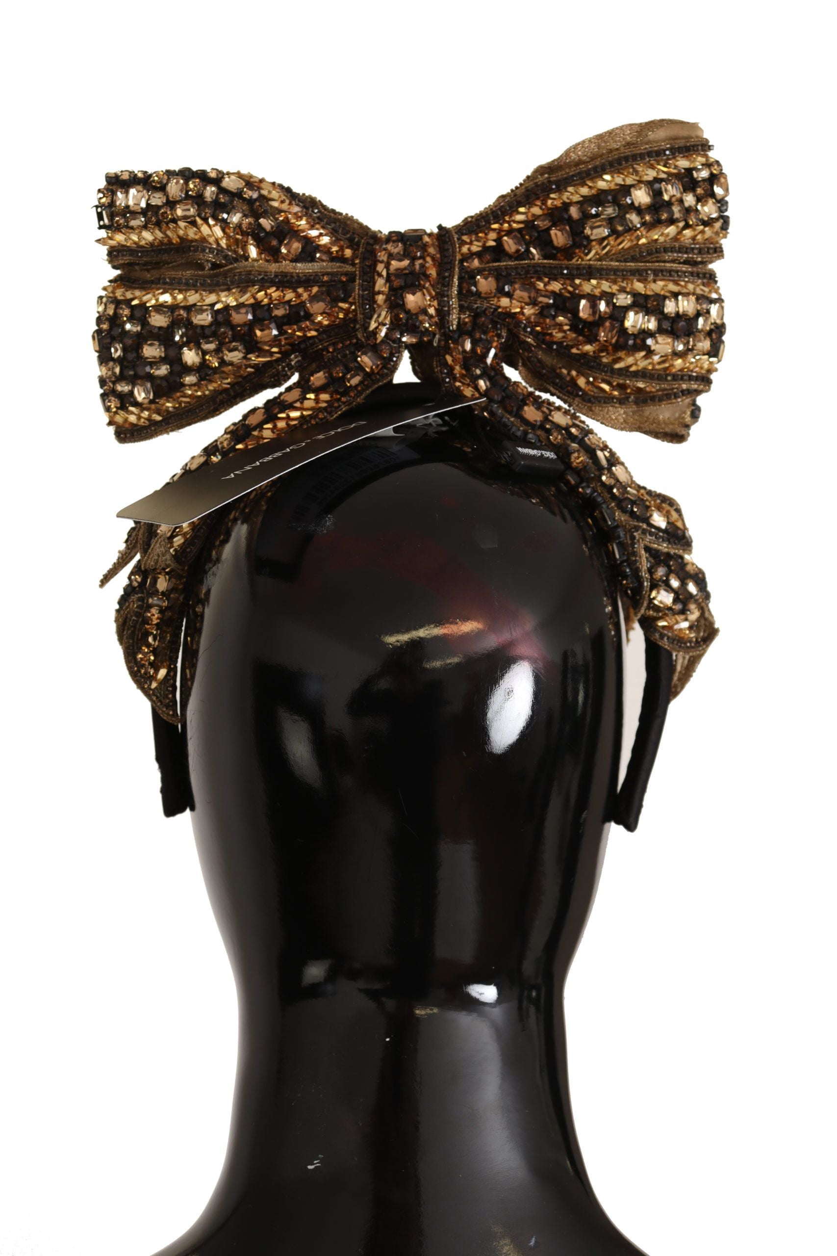 Dolce & Gabbana Gold Crystal Beaded Sequined Silk Bow Headband Diadem - ClickThatClicks 