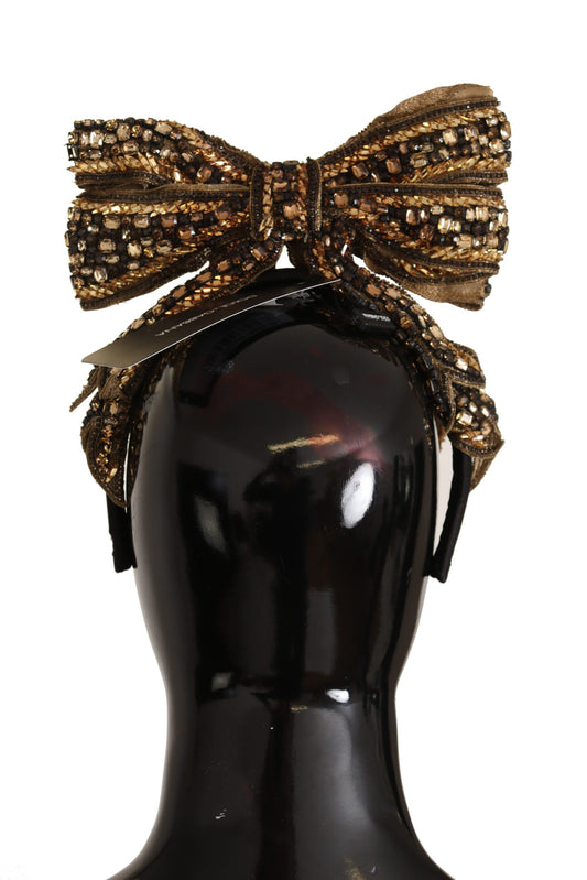 Dolce & Gabbana Gold Crystal Beaded Sequined Silk Bow Headband Diadem - ClickThatClicks 