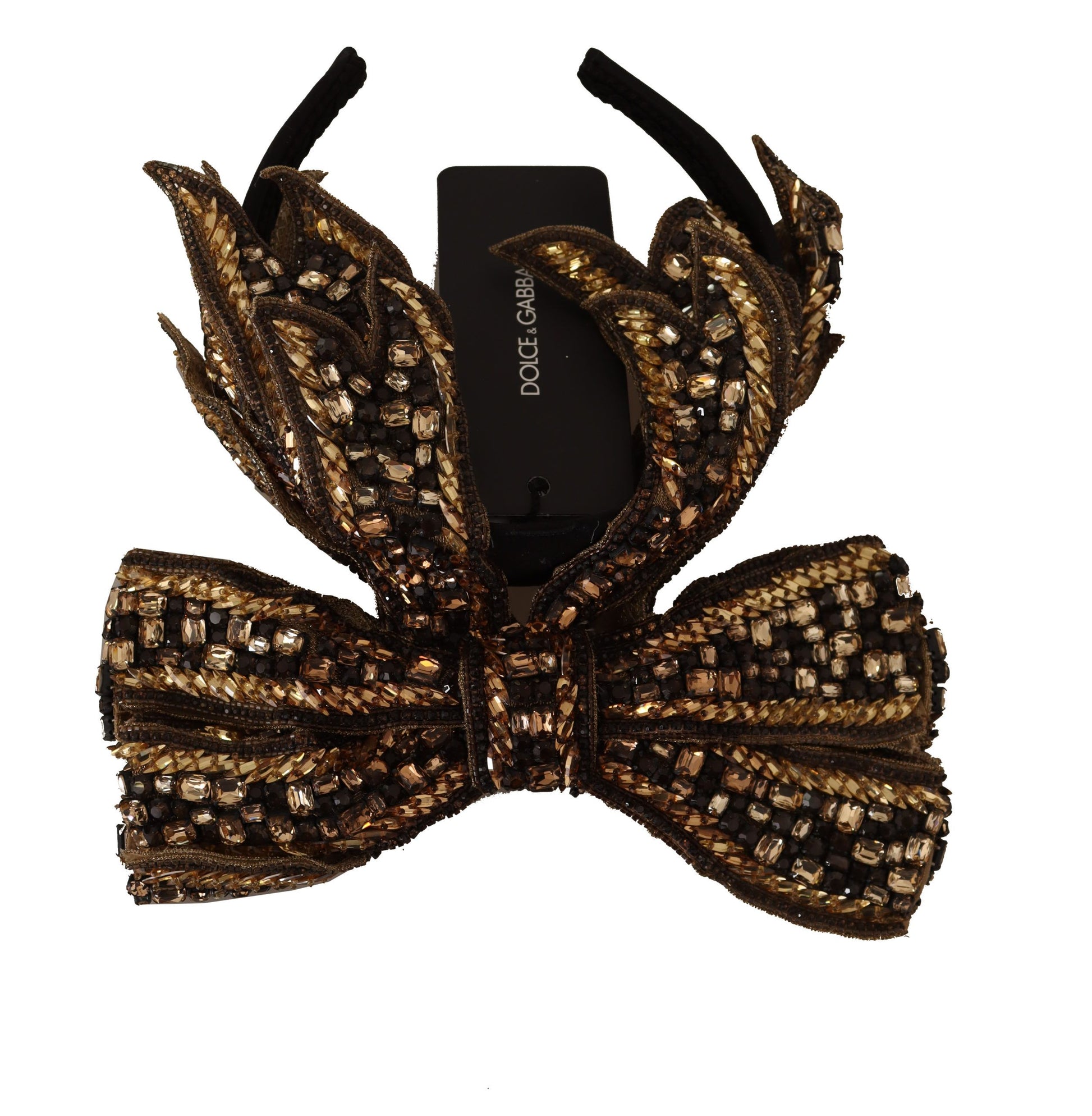 Dolce & Gabbana Gold Crystal Beaded Sequined Silk Bow Headband Diadem - ClickThatClicks 