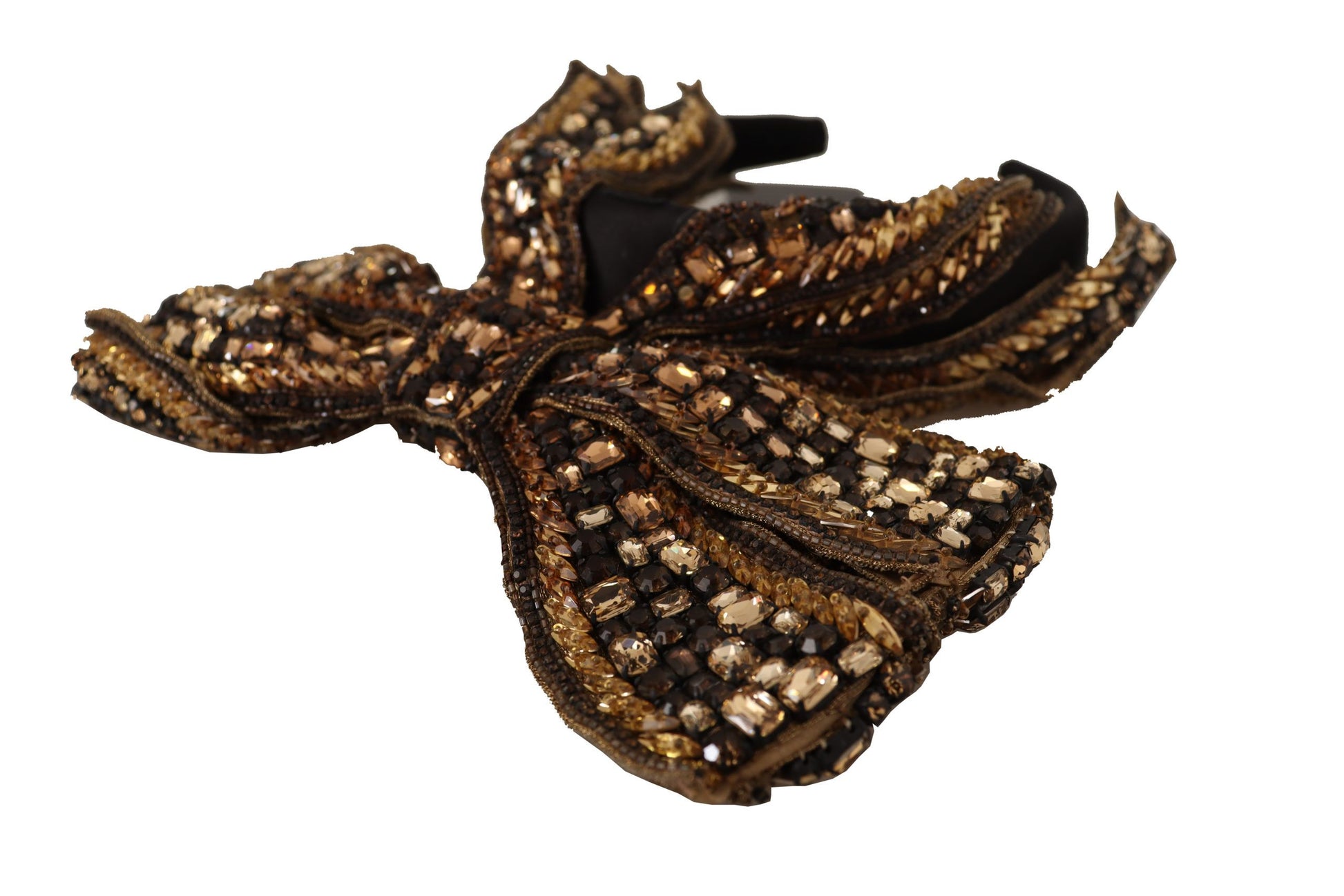 Dolce & Gabbana Gold Crystal Beaded Sequined Silk Bow Headband Diadem - ClickThatClicks 