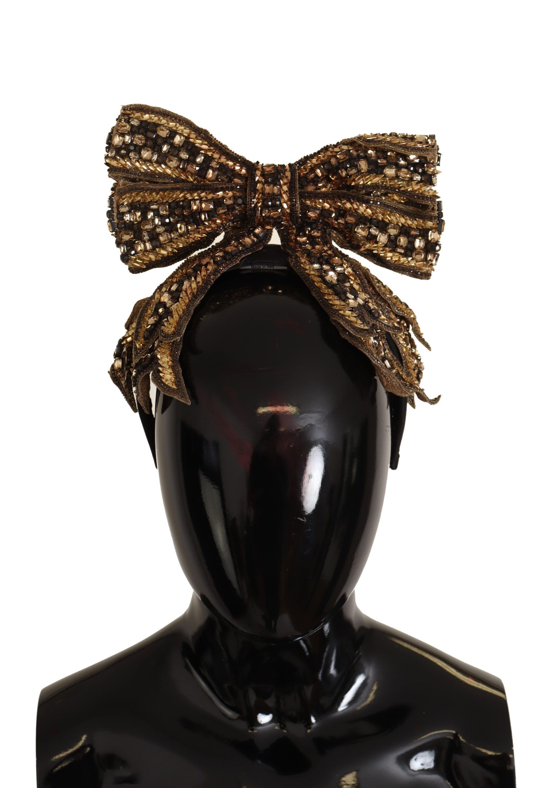 Dolce & Gabbana Gold Crystal Beaded Sequined Silk Bow Headband Diadem - ClickThatClicks 