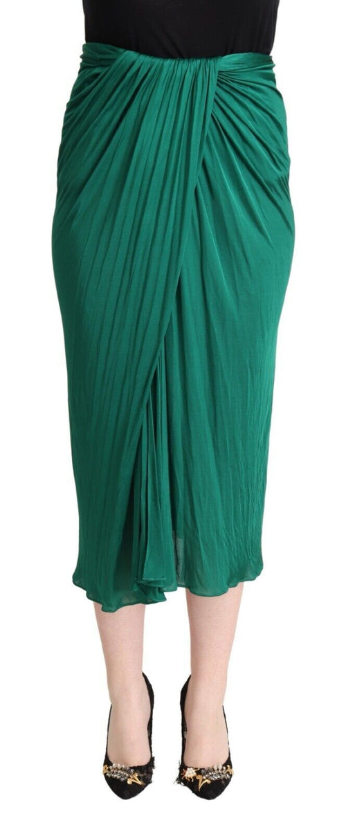 Dolce & Gabbana Dark Green High Waist Midi Pencil Cut Pleated Skirt - ClickThatClicks 