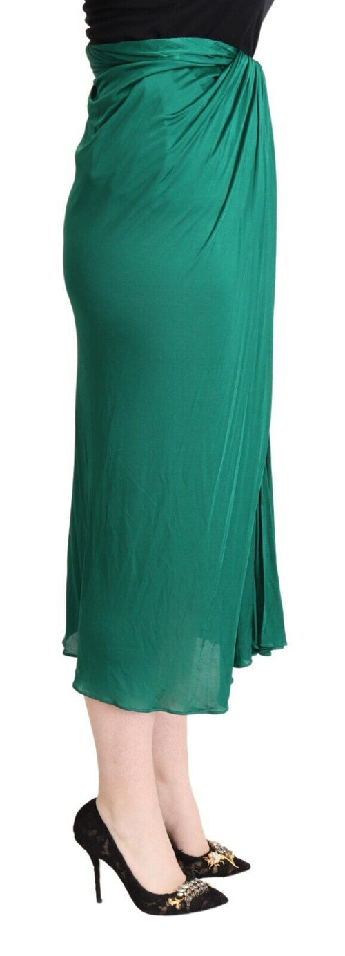 Dolce & Gabbana Dark Green High Waist Midi Pencil Cut Pleated Skirt - ClickThatClicks 