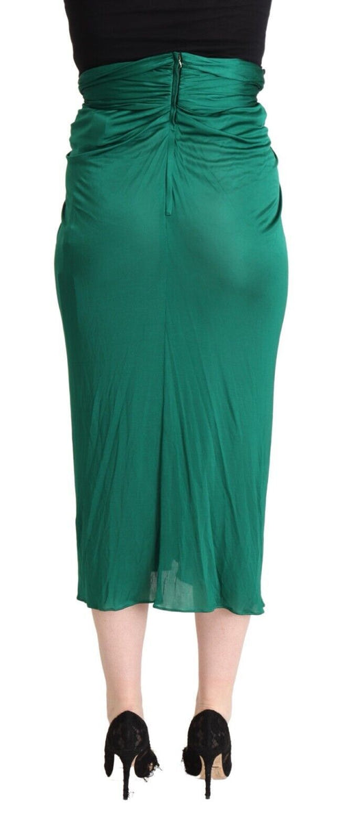 Dolce & Gabbana Dark Green High Waist Midi Pencil Cut Pleated Skirt - ClickThatClicks 