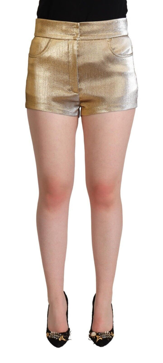 Dolce & Gabbana Metallic Gold Cotton Mid Waist Hot Pants Shorts - ClickThatClicks 