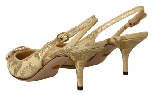 Dolce & Gabbana Gold Crystal Slingbacks Pumps Heels Shoes - ClickThatClicks 