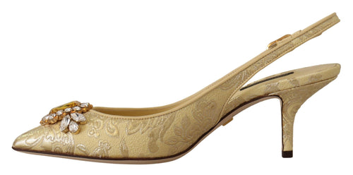Dolce & Gabbana Gold Crystal Slingbacks Pumps Heels Shoes - ClickThatClicks 