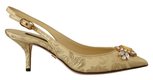 Dolce & Gabbana Gold Crystal Slingbacks Pumps Heels Shoes - ClickThatClicks 