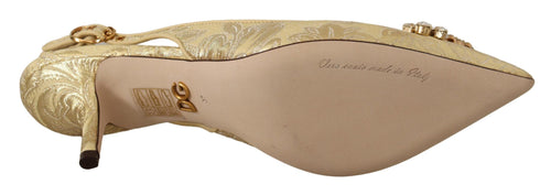 Dolce & Gabbana Gold Crystal Slingbacks Pumps Heels Shoes - ClickThatClicks 
