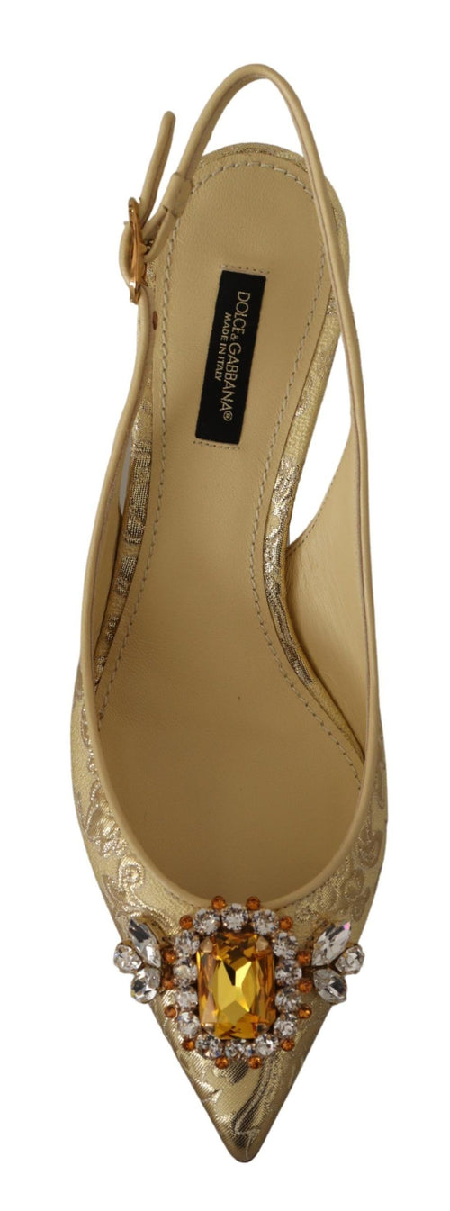 Dolce & Gabbana Gold Crystal Slingbacks Pumps Heels Shoes - ClickThatClicks 