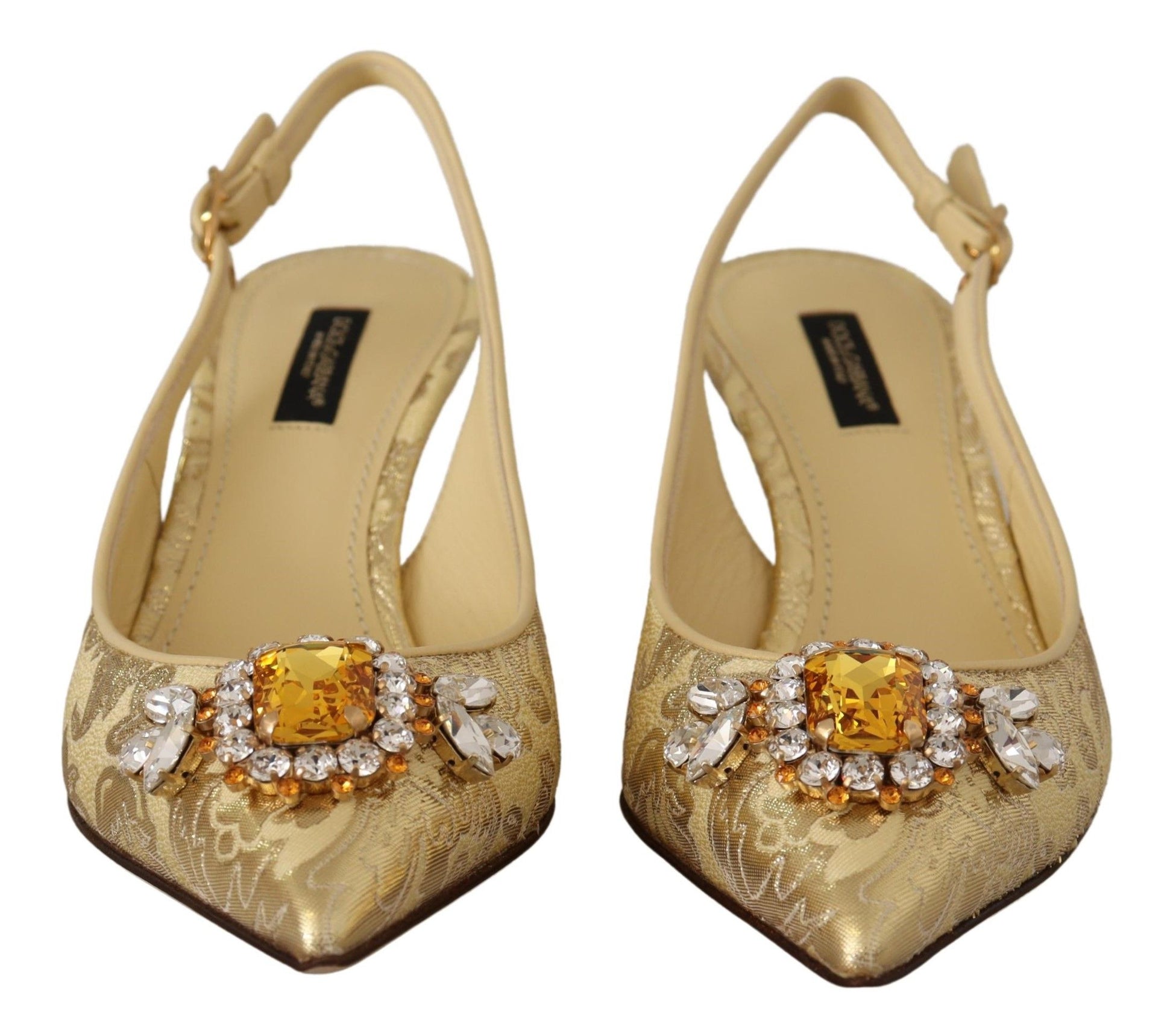 Dolce & Gabbana Gold Crystal Slingbacks Pumps Heels Shoes - ClickThatClicks 