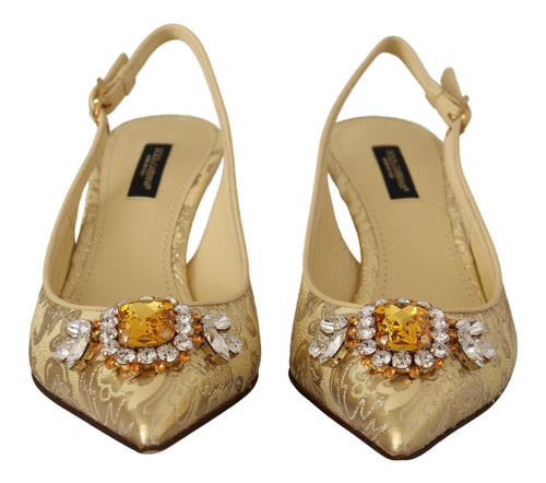Dolce & Gabbana Gold Crystal Slingbacks Pumps Heels Shoes - ClickThatClicks 
