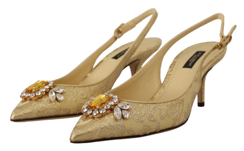 Dolce & Gabbana Gold Crystal Slingbacks Pumps Heels Shoes - ClickThatClicks 